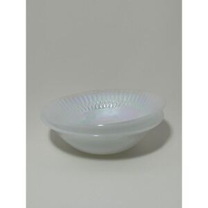 Vintage Federal Glass Moon Glow Iridescent White Milk Glass Bowls Set of 2